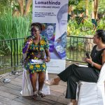 Image of Mona Hakimi, editor of the book 'Lomathinda: Rose Chibambo Speaks' interact with author Timwa Lipenga during the book launch.